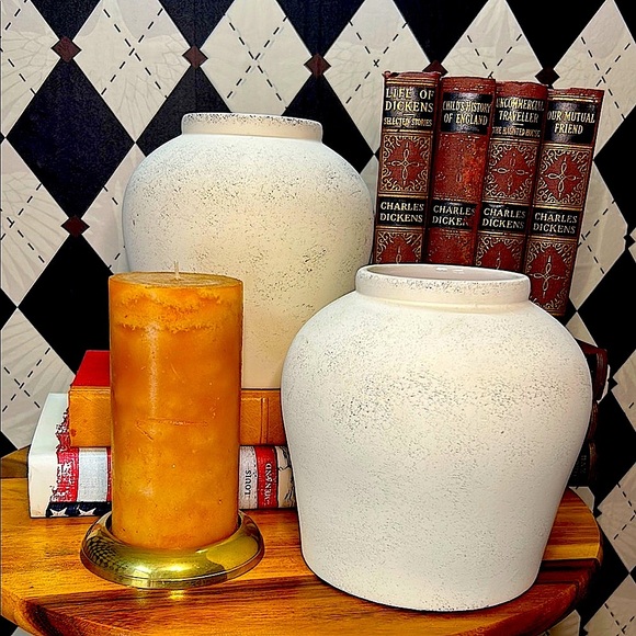 Other - Rustic Artisan Ceramic Vase Pair – Textured White Sculptural Decor